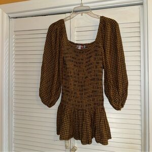 Urban Outfitters Brown Plaid Peplum Blouse